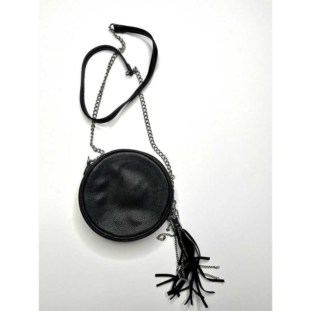 LD Circular Round Vegan Leather Crossbody Purse With Chain StrapTassle